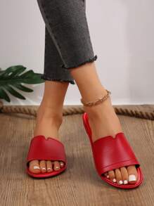 女式休閒平底拖鞋，春/夏季圓頭開趾紅色拖鞋，戶外沙灘涼鞋 - 紅色 - 查看 4