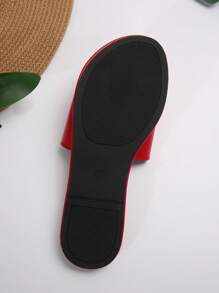 女式休閒平底拖鞋，春/夏季圓頭開趾紅色拖鞋，戶外沙灘涼鞋 - 紅色 - 查看 5