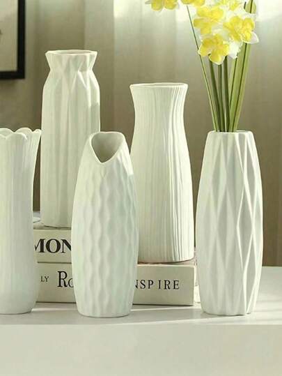 1pc PE Vaso de plástico para flores e suporte para inserção de flores artificiais, para flores secas e frescas, vaso de decoração de mesa, ornamento de escritório e casa