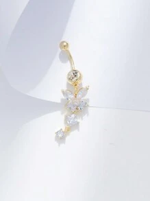 1pc Women Copper Navel Ring With Cubic Zirconia Rose Gold Butterfly Design, Sexy Sweet Belly Button Piercing Jewelry For Women