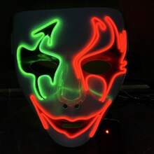 Halloween Decoration New EL Cool Light Men's Dual Color Glow-In-The-Dark Hand-Painted LED Party Marshmello Mask Cosplay Halloween Luminous Mask Diode Glow Face Mask - Multicolor - View 1