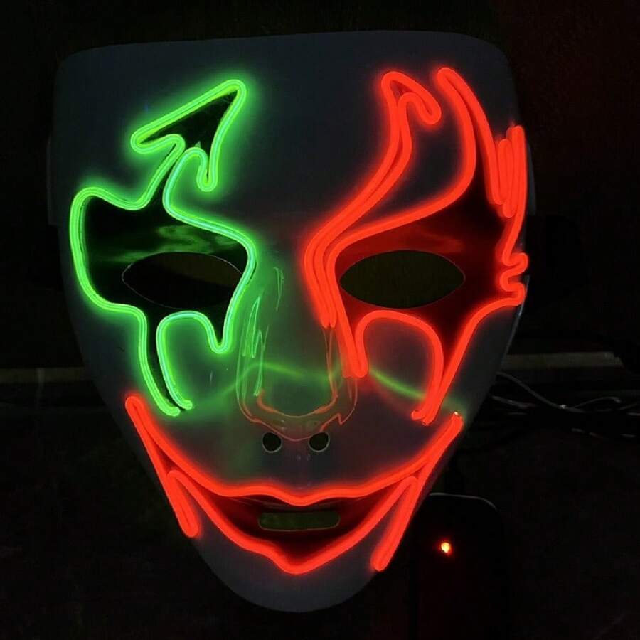 Halloween Decoration New EL Cool Light Men's Dual Color Glow-In-The-Dark Hand-Painted LED Party Marshmello Mask Cosplay Halloween Luminous Mask Diode Glow Face Mask - Multicolor - View 1