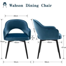 WAHSON OFFICE CHAIRS 2PCS Wahson Velvet Dining Chair Kitchen Chair With Metal Legs, Living Room Chair For Bedroom/Restaurant - 藍色 - 查看 2