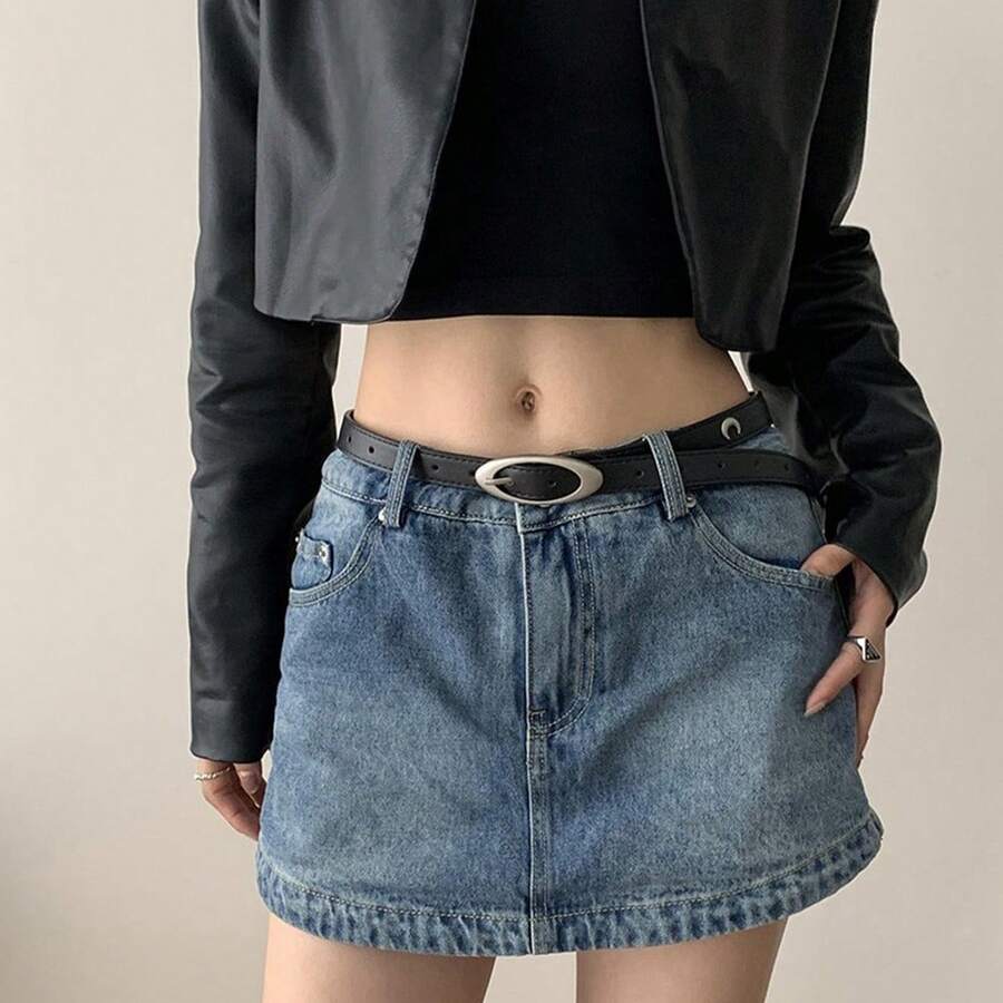 1入女士時尚黑色腰帶，新的獨特設計，配有Y2K星星裝飾，非常適合搭配牛仔褲，休閒韓版款日常穿著腰帶 - A - 查看 1