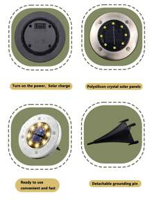 8-LED Solar Power Buried Stainless Steel Outdoor Waterproof Garden Landscape Path Lawn Lights - Black - View 7