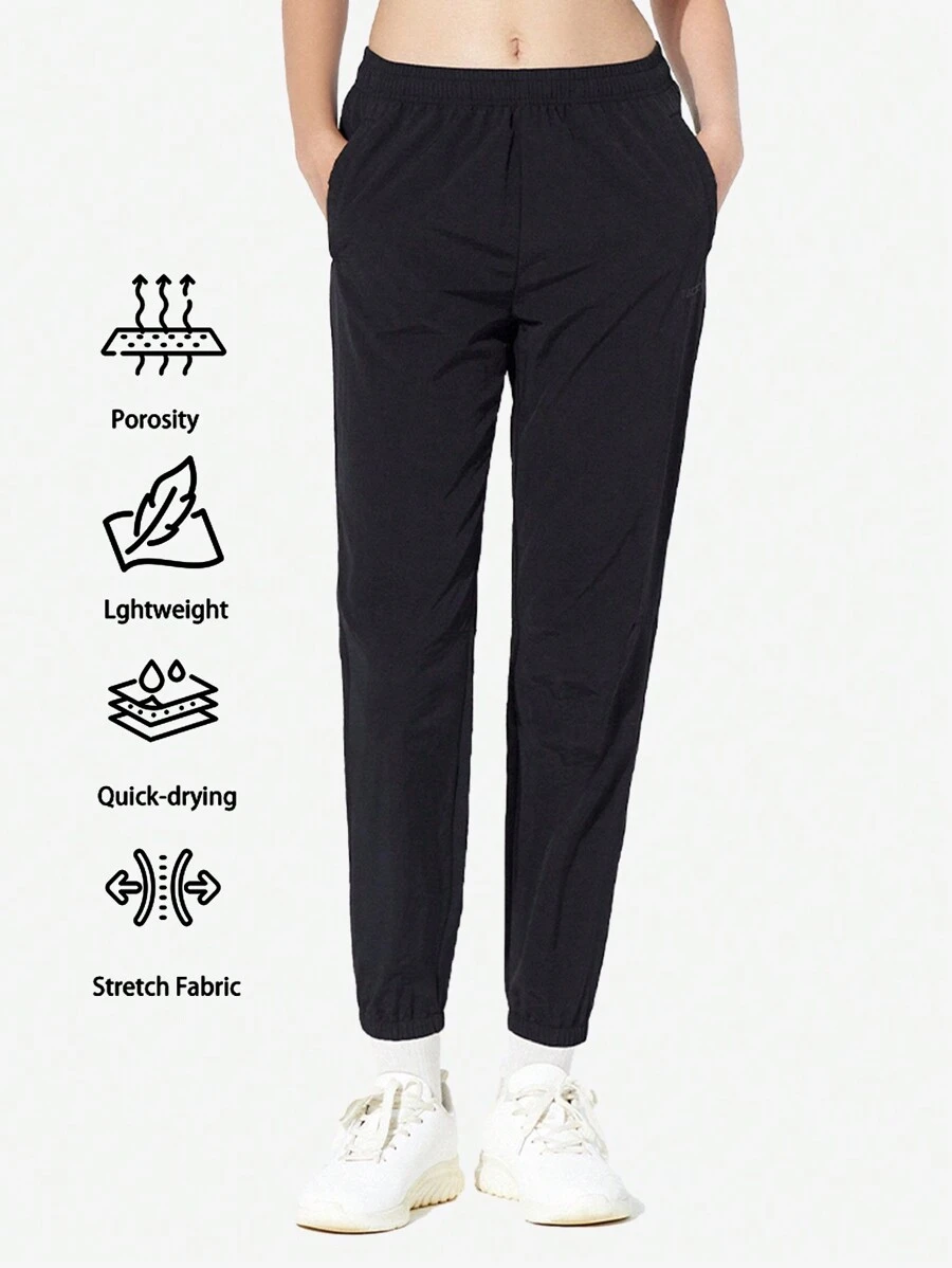 TECTOP 女士紮柄健行運動褲，輕便速乾，帶拉鍊袋，運動休閒戶外健身服裝，運動服裝 - 黑色 - 查看 1