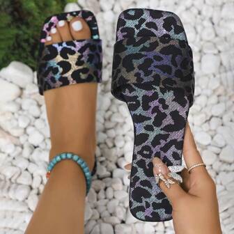 European And American Cross-Border New Fashion Square Toe Seven-Character Popular Asymmetric Flat Colorful Sandals For Women