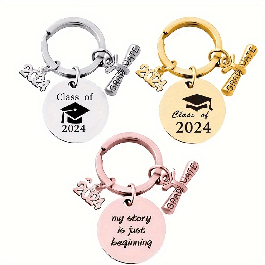 paquete de 3 Llaveros modernos redondos para hombre y mujer, para el regalo de graduación de 2024, accesorios de joyería conmemorativos