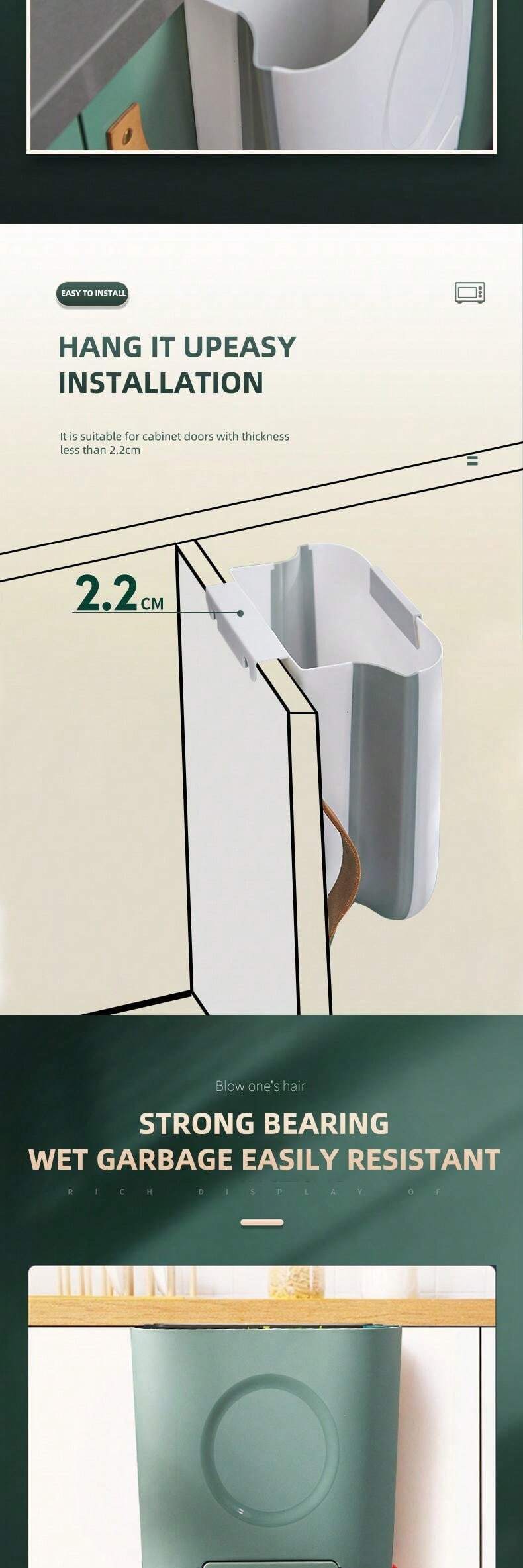 WallMounted Foldable Garbage Can, Kitchen Waste Bin, Household Hanging