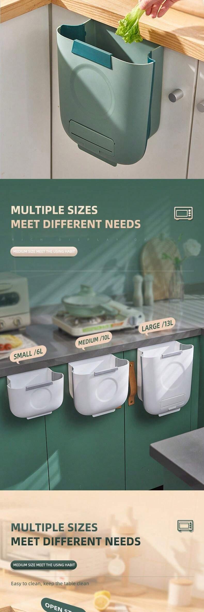 WallMounted Foldable Garbage Can, Kitchen Waste Bin, Household Hanging