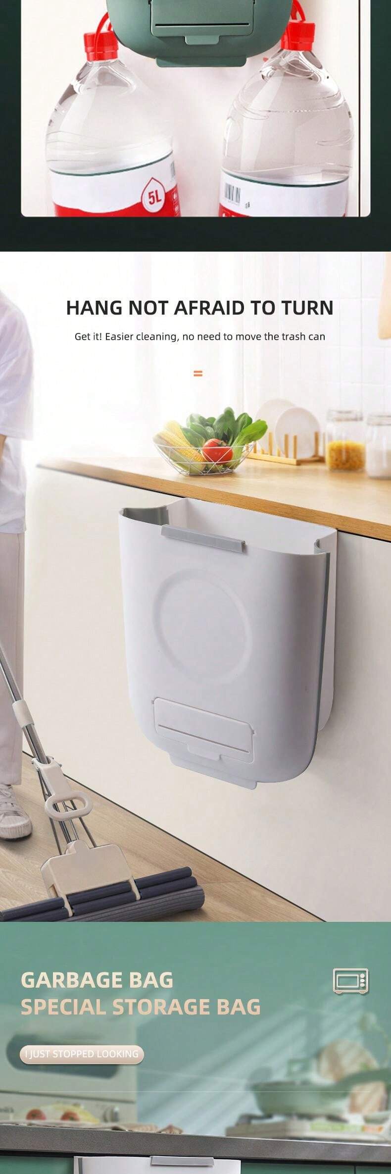 WallMounted Foldable Garbage Can, Kitchen Waste Bin, Household Hanging