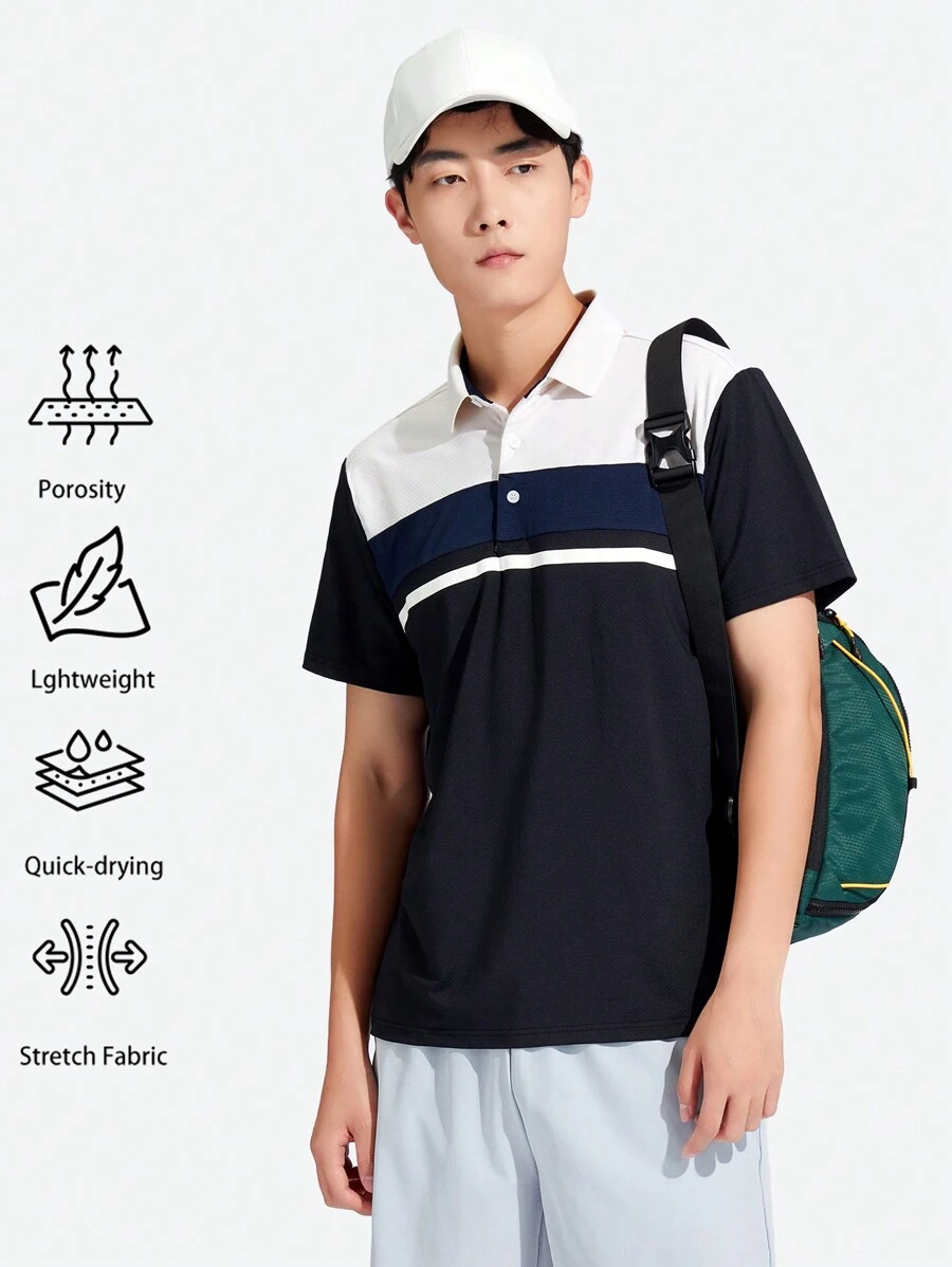 TECTOP Boyfriend Style Men Polo Shirt Short Sleeve Golf Moisture-Wicking Quick Dry Performance Golf Shirt 3-Button Tops Tennis Fitness Leisure Outdoor Sports