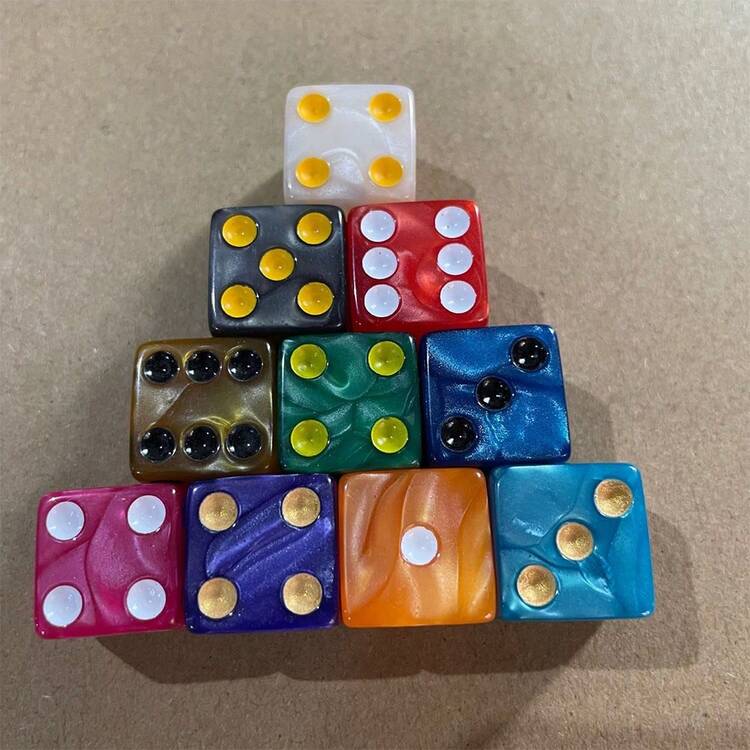 Set de 10 dados cuadrados perlados de 16 mm con agujeros talla grande grandes para el juego de dados "Liar" para beber, patrón de mármol y azufre, juego de mesa LAZADA Walmart - Multicolor - Ver 4