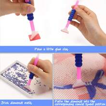 Diamond Painting Tools Kit(16 Pcs) DIY 5D Diamond Painting Accessories Cross Stitch Tool Set Including Diamond Stitch Pen, Pen Holder, Glue, Plastic Tray, For Adults DIY Art Craft