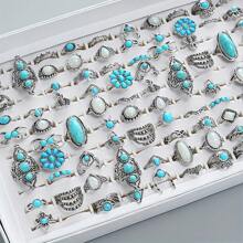 復古流蘇珠寶套裝（隨機40張圖片戒指） - 復古銀色 - 查看 4