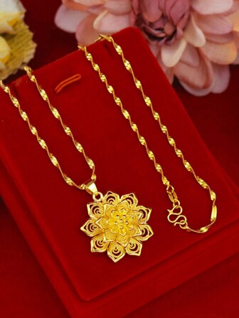 One Gold-Tone Fashionable Brass Hollow Out Thorn & Flower Pendant Collarbone Necklace For Women Dating Valentines
