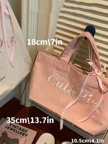 Túi xách nhỏ bằng vải canvas có tính thẩm mỹ cao chính hãng Hàn Quốc Cutiepi, Túi thêu nơ ruy băng dễ thương dành cho người yêu - Hồng - Xem 4