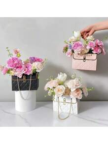 1 bolsa portátil con diseño de flores para bolso de mano, un creativo saquito perfumado para ramos, bolsa rectangular de regalo, caja de arreglos florales con rosas, caja para el empaque de flores, bolsa de papel rectangular de envolver, ideal para floristerías, bodas, Día de San Valentín, Día de la Madre, fiestas de cumpleaños, aniversarios y ocasiones especiales, la elección ideal para regalos románticos. - Negro - Ver 8