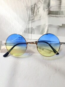 1 chiếc kính thời trang tròn có hiệu ứng chuyển màu ombre, kính thời trang gọng kim loại phong cách hoàng hôn đại dương dễ thương cho ngày lễ tình nhân cho kỳ nghỉ hè trên bãi biển, ngoài trời, kính mát du lịch gọng tròn quá khổ phong cách cổ điển cho trang phục đi chơi, trở lại trường - Vàng - Xem 20