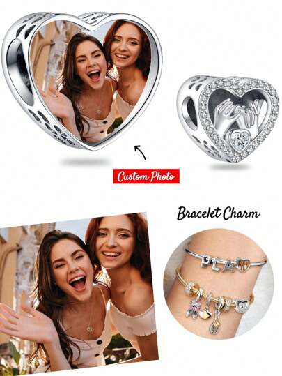 1 st anpassat fotoarmbandshänge, present till mamma, pappa, mors dag, fars dag fotohalsbandshänge, fotofotlänkshänge, hjärtformade barns fotavtryck mammas handavtryck fotopärlor, infällda kubiska zirkonia, present till mamma, dotter, flickvän, fru, bästa vän, alla hjärtans dag, nyår, charmigt val