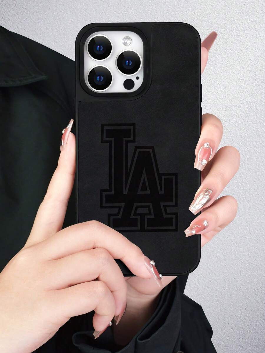 1pc LA Pattern TPU+Leather Pattern Phone Case, With Camera Protection, Shockproof, Compatible With IPhone 7/8/SE2/SE3/X/Xr/11/12/13/14/12 Pro Max/13 Pro Max/14 Pro Max/15/15 Pro/15 Plus/15 Pro Max - Black - View 1