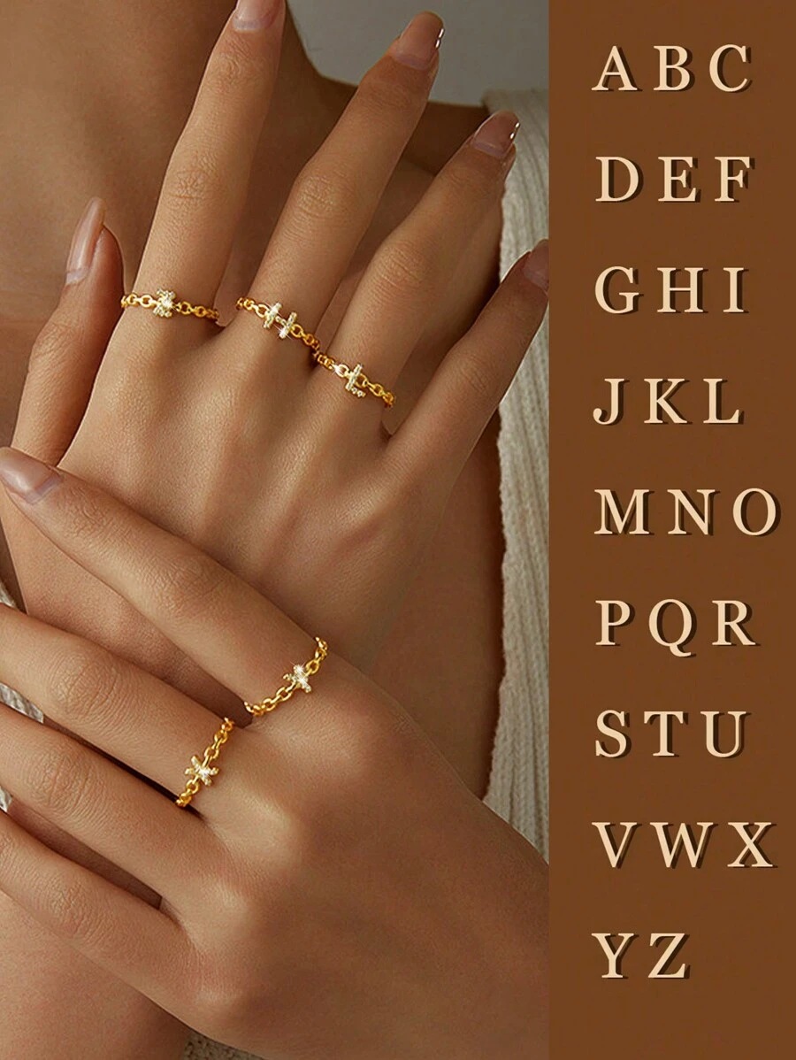 S925 纯银简约开口首字母可调节戒指，适合女士，母亲节婚礼珠宝