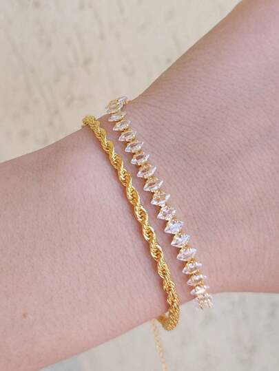 Conjunto de pulseiras feminina cordão baiano e riviera navetes folheado a ouro