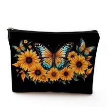 Un bolso de maquillaje con patrón de mariposa y flor, regalo para mujeres, bolsa de almacenamiento de cosméticos y artículos de tocador - 1 - Ver 1