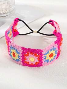 1 pièce Bandeau élastique tricoté avec fleurs bohèmes et carrés, accessoires capillaires romantiques pour femmes, turban, bandeau de sport, bandeau pour cheveux automne hiver pour tenues de vacances, écharpe élégante femme, accessoires essentiels pour vacances d'été bohème, bandana, accessoires de plage pour femmes - Multicolore - Voir 7