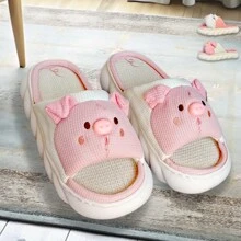 Zapatillas Pantuflas cerdito cochinito Sandalia interiores Mujer infantil niño y niña - Blanco y Rosa - Ver 1