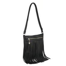 Western Style Fringe Crossbody Bag, Boho Style Shoulder Bag, Tassel Decor Square Purse, Casual Messenger Bag For Travel & Every Day, Portable Business Work, Satchel, Sling Bags, Hobo Fringe Crossbody Purse, Small Handbag, Bohemian Boho Style Bag, Everyday Bag, Chic And Western Style, Perfect For Coachella Festival, Cowgirl, Country Girl - Black - View 3