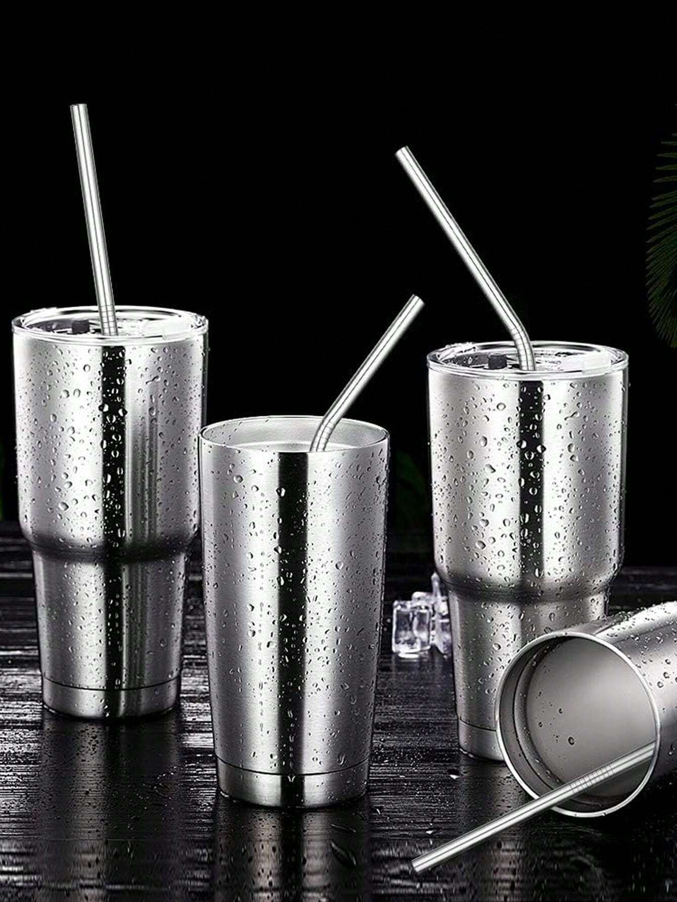 6/10pcs Stainless Steel Straws Set With Cleaning Brush, Reusable Metal