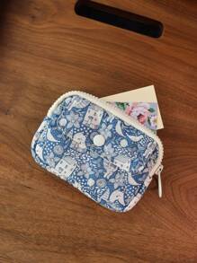 Bolsa de armazenamento de cartão fofo de desenho animado floral feminino multifuncional portátil pequena bolsa de carteira para mulheres carteira mini carteira carteira carteira de moedas