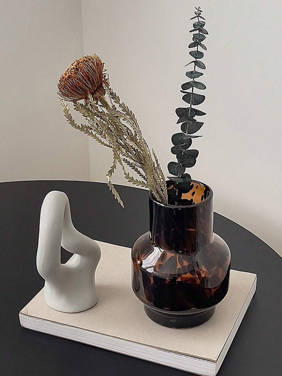 CMYD Studio 1入簡約優雅的玻璃花瓶，帶豹紋圖案，適合放置乾花或新鮮花卉，適用於客廳或餐廳裝飾家居裝飾