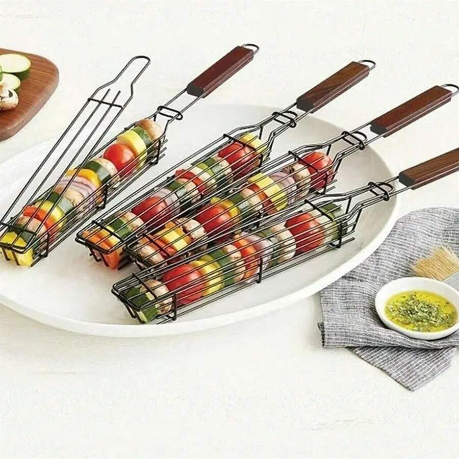 Portable Non-Stick Barbecue Basket, For Camping, Outdoor And Picnic Barbecue Baskets BBQ- Suitable For Grilling And Cooking On Charcoal Grill- Barbecue Tool And Accessory
