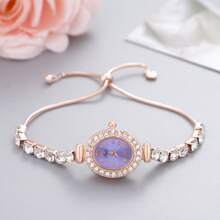 2023新款休閒時尚女士手鍊手錶，可愛的圓形小錶盤，鑲有水晶的手錶帶，女士手環手錶，合金石英手錶，禮物 - 玫瑰金 - 查看 5