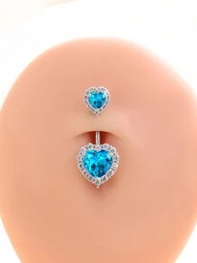 1入組粉色雙桃心形鋼鈦肚臍環,鑲嵌閃閃發光,時尚穿刺珠寶日常佩戴 - 心形 - 查看 10