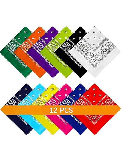 12 pezzi Sciarpa/scialle/bandana con stampa di motivi paisley di hip hop e rap, adatto per viaggi, feste e concerti come accessorio moda donna