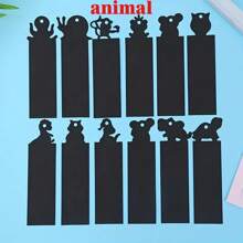 12pcs/Set Animal DIY Bookmarks Handwritten Scratch Painting Creative Colorful Scratch Paper Painting Art Supplies(Contains 4 Wooden Pens And 12 Ribbons)