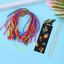 12pcs/Set Animal DIY Bookmarks Handwritten Scratch Painting Creative Colorful Scratch Paper Painting Art Supplies(Contains 4 Wooden Pens And 12 Ribbons)