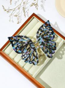 雙層印花蝴蝶髮爪，優雅且甜美的哥特風格，醋酸纖維大虛通雙層蝴蝶髮爪夾，馬尾髮夾，後頭髮夾，大髮爪髮夾 - 彩色 - 查看 12