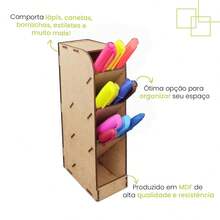 Organizador Porta Lápis Canetas e Grifa Textos Para Mesa de Escritório Multiuso Em MDF Para 20 canetas Organizador de Mesa Multiuso Porta Treco Horizontal Pequeno 4 divisórias