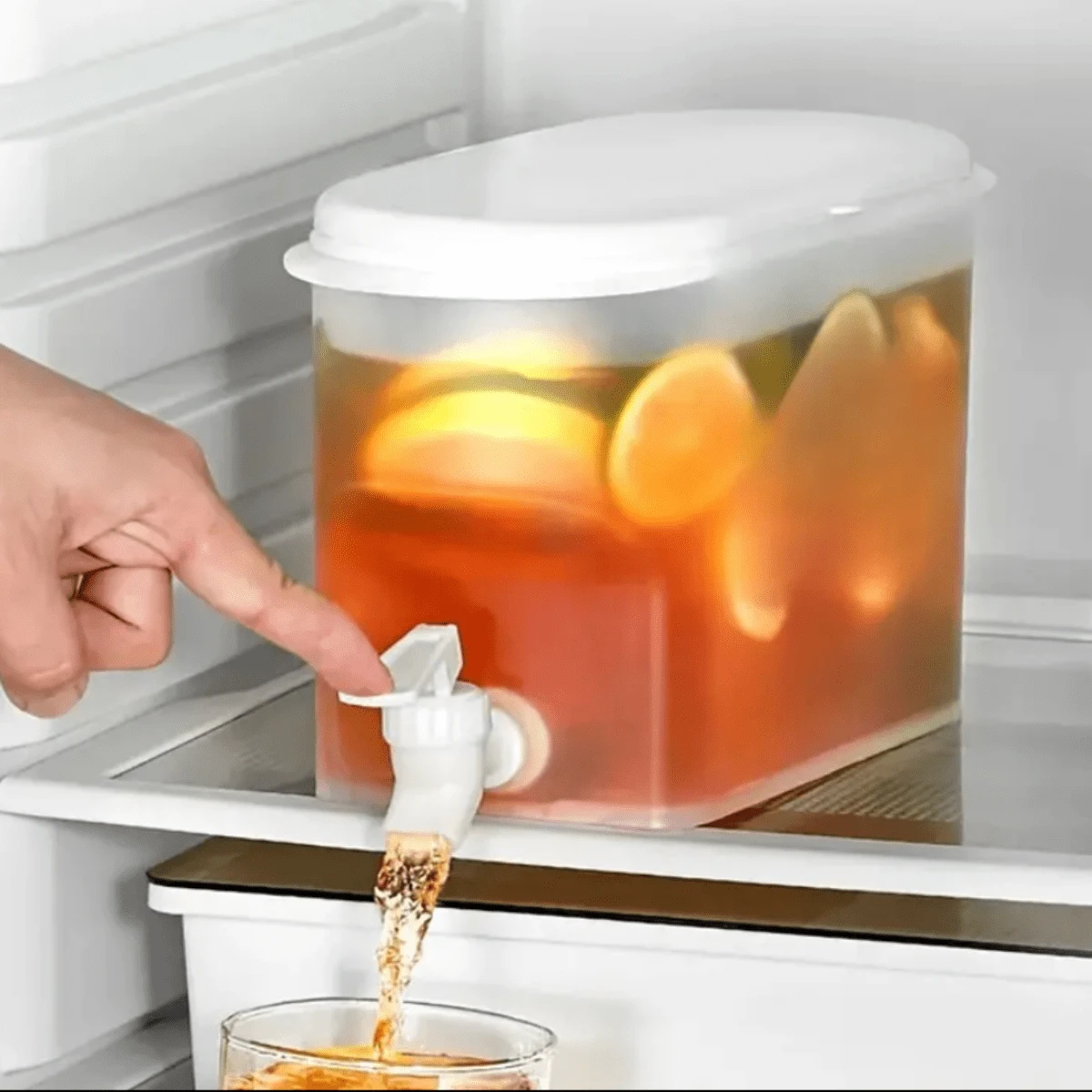 1pc 3.5L Plastic Beverage Dispenser With Tap, Modern And Simple Lemonade Cold/Hot Drink Fruit Infuser, Fridge-Friendly Container, Large Capacity Drink Dispenser, For Iced Beverages, Juices, Lemon Tea, Kitchen Storage Box And Organization, Kitchen Accessories - White - View 1