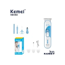 Km-963 Phụ kiện tông đơ điện đa chức năng dành cho mỹ phẩm xuyên biên giới, Tông đơ cắt tóc cho bé với lưỡi dao bằng thép carbon để cắt thân thiện với làn da - Màu xanh lam - Xem 1