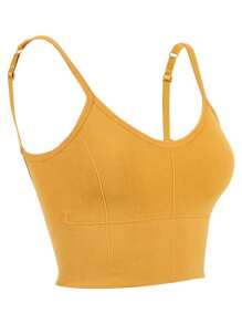 Women's Padded Bralettes 3 Pieces Sport Camisole Bras Wirefree Longline Lounge Bra Comfy Tank Bralette Racerback Top Removable Cups Set Of 3 - 黑/橙/黃 - 查看 9