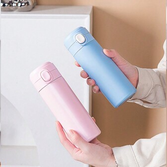 1 件 320ML/10.8oz 豌豆主题车载杯直杯带弹跳盖瓶，便携式不锈钢户外双层防漏保温水瓶，可让饮料保持数小时热或冷回到学校