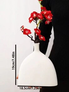 1入簡約北歐風格裝飾性扁平花瓶，適用於插花、水培、乾燥花、家居裝飾或假植物 - 白色 - 查看 6