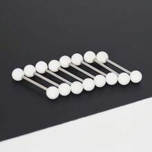 8pcs Acrylic Tongue Rings Simple & Fashionable Piercing Jewelry In White Color - White - View 1