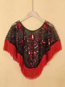 1pc Women's Beaded Sequin Shawl Evening Wrap, Retro Style Lightweight Sparkly Short Bolero - Multicolor - View 2