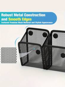 Magnetic Mesh Pen Holder 1 Basket, Powerful Magnet For Whiteboard, Refrigerator And Locker, Metal Iron Mesh Pen Holder Square Minimalist Clutter Storage Iron Magnetic Pen Holder For Office Literature And Creativity - Black - View 3